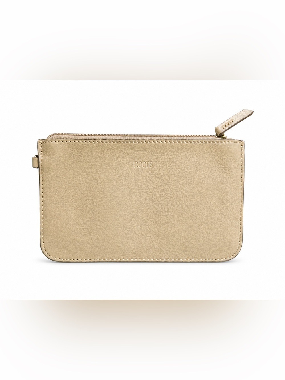 Roots Beige Leather Zip Top Pouch Clutch Crossbody Insert Organizer